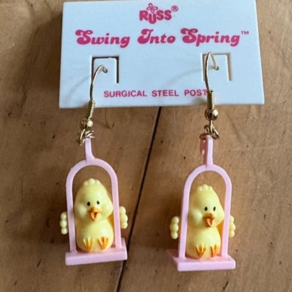 Russ Swing Into Spring Bird Earrings - Pink and Yellow